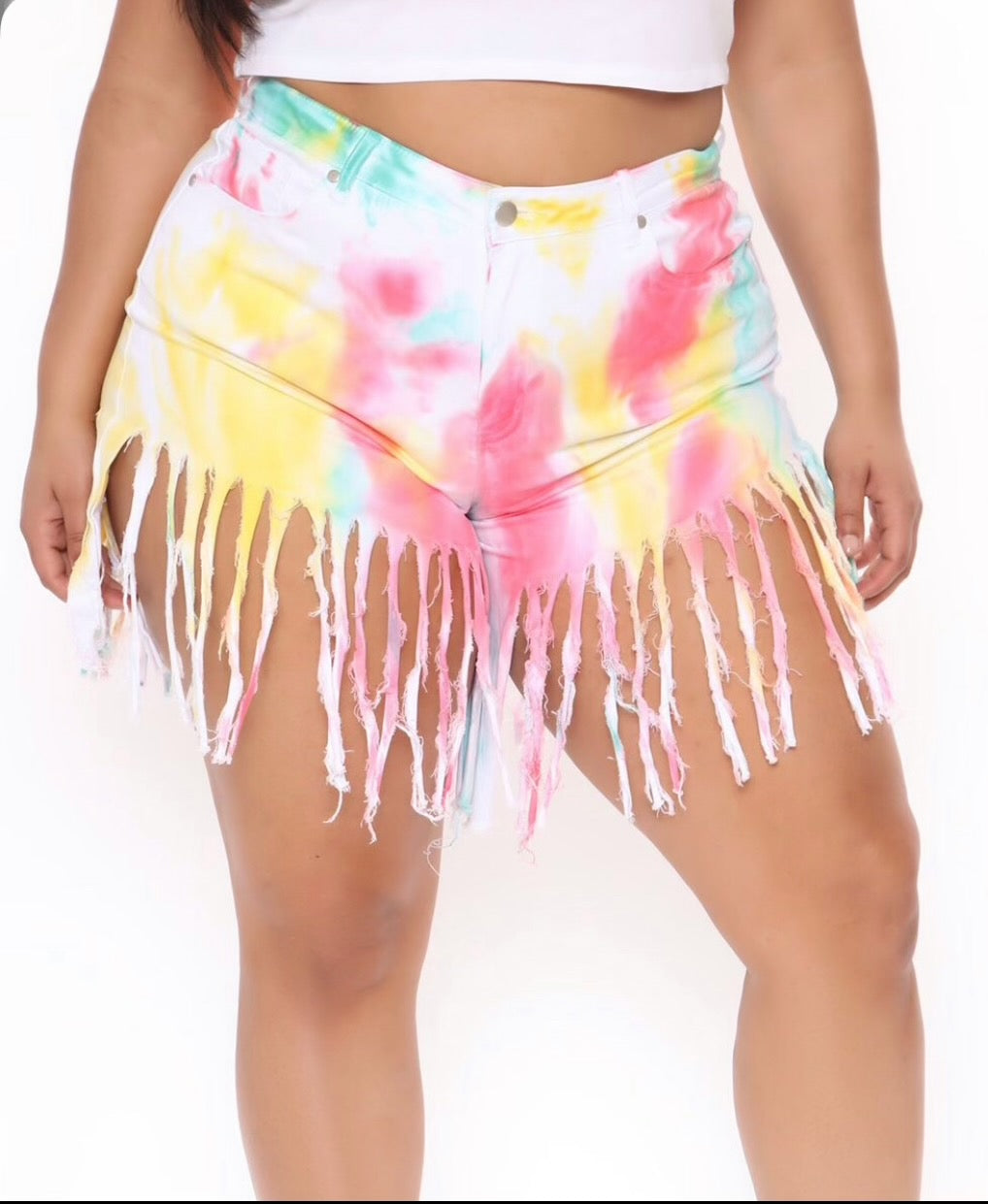 Paint the Town-plus size shorts with fringes