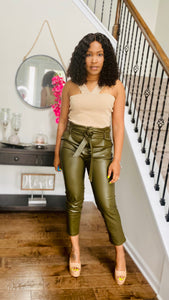 Olive Pearl- faux leather pants