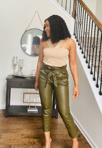 Olive Pearl- faux leather pants