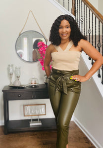 Olive Pearl- faux leather pants