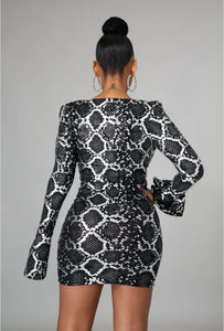 Stacy- snake skin print mini dress