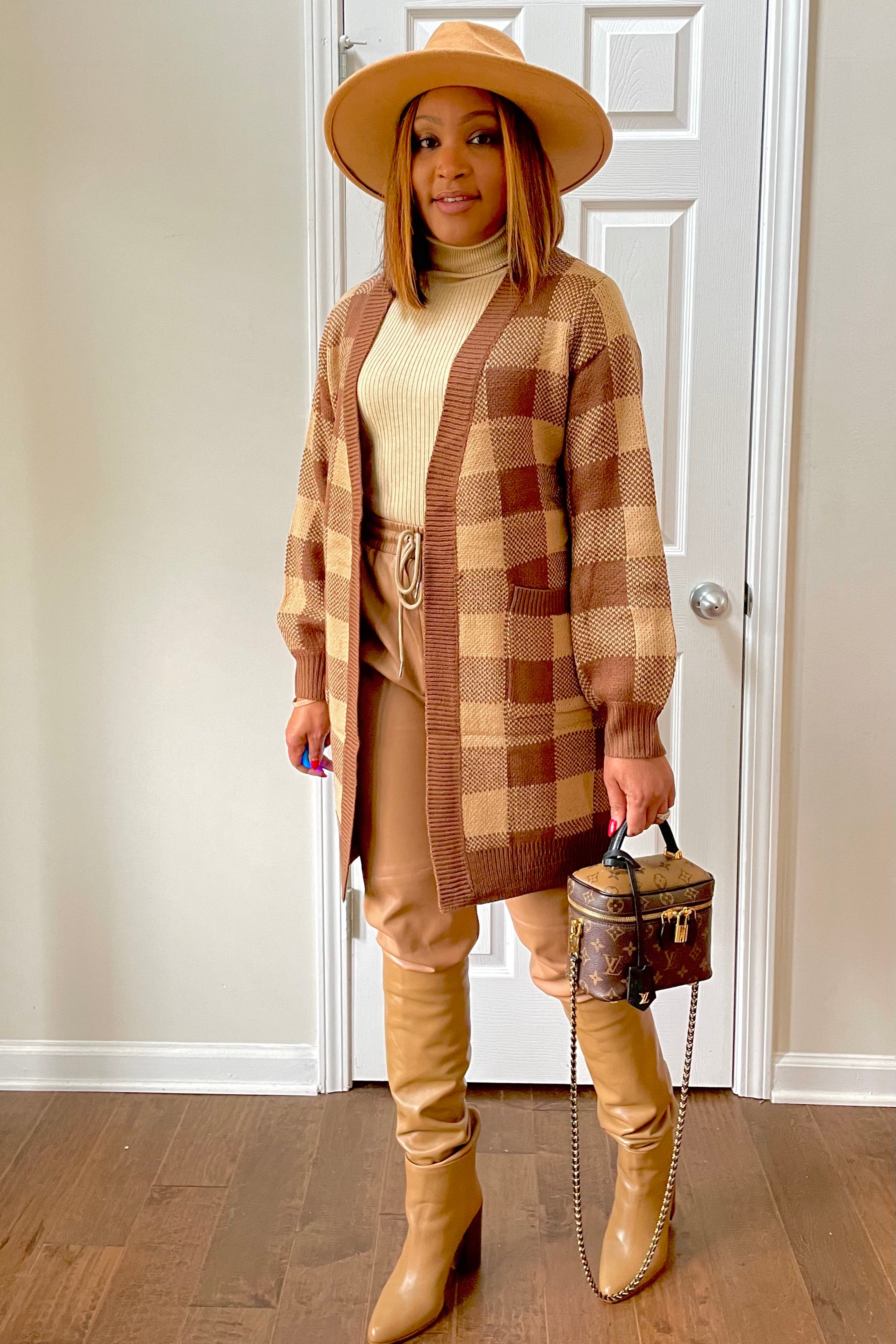 Bri plaid cardigan-camel/brown