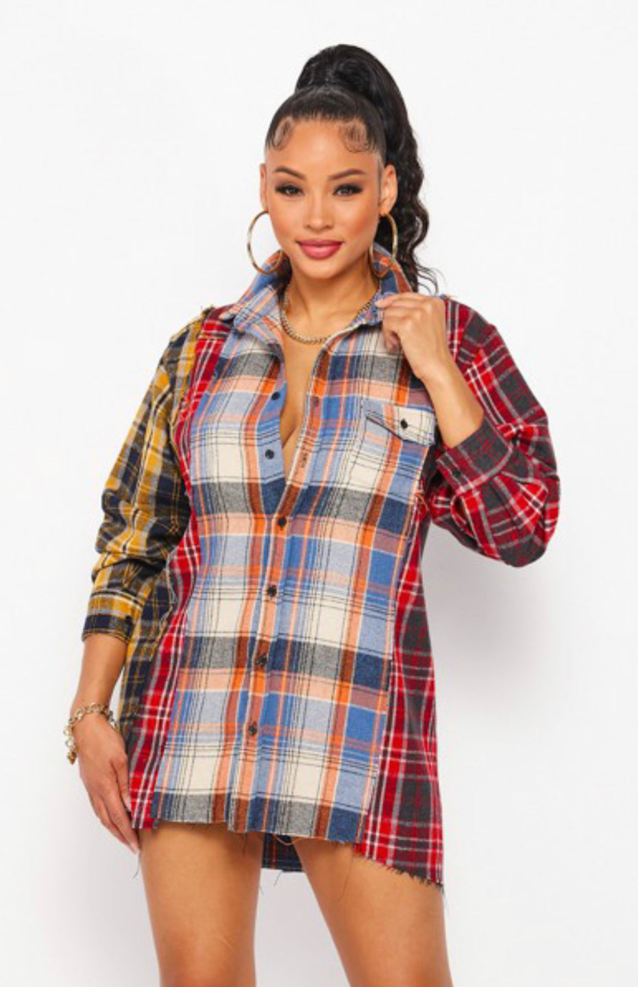 Plaid Patchwork shacket