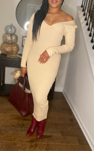 Creamy ribbed knit midi dress