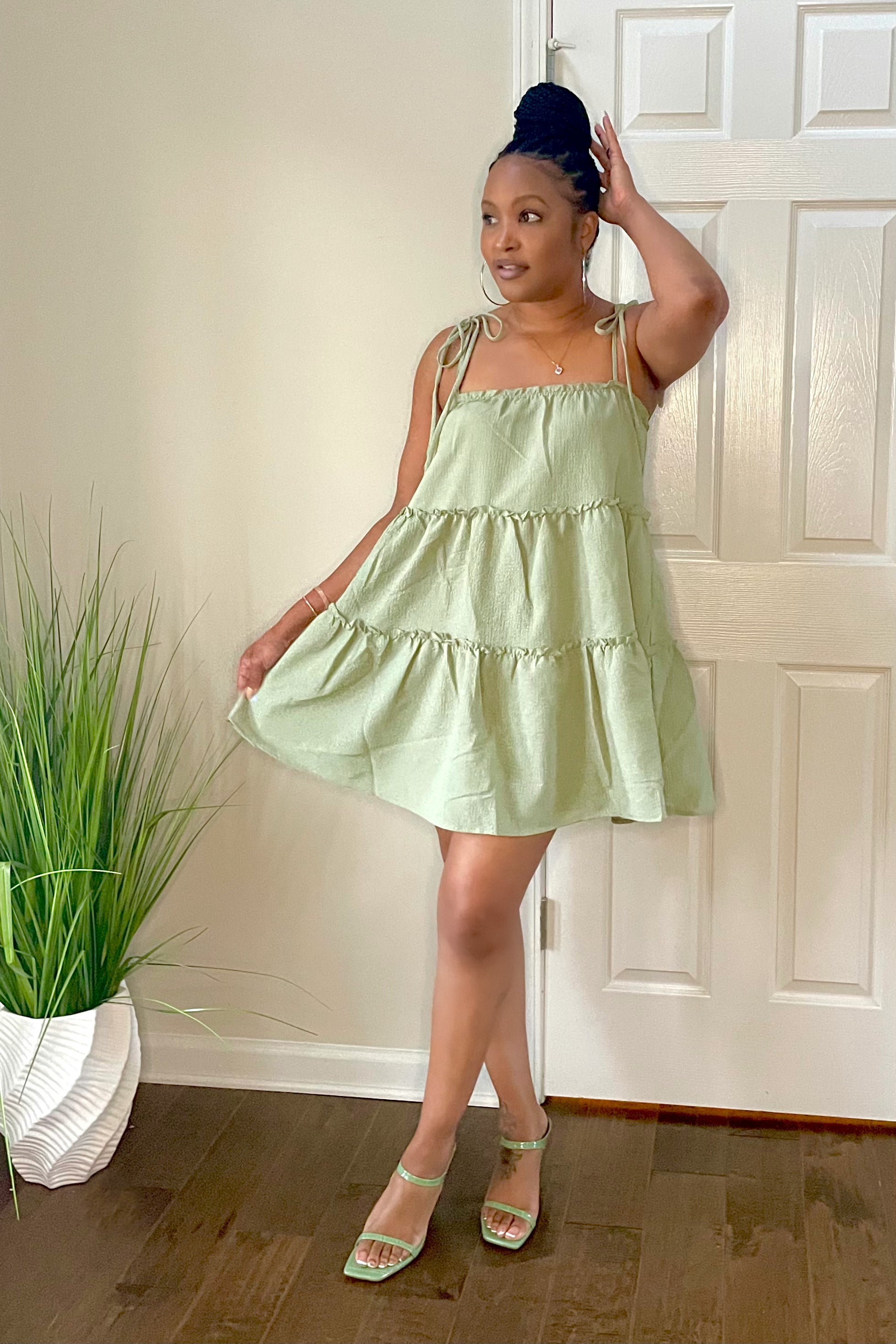 Sage babydoll dress