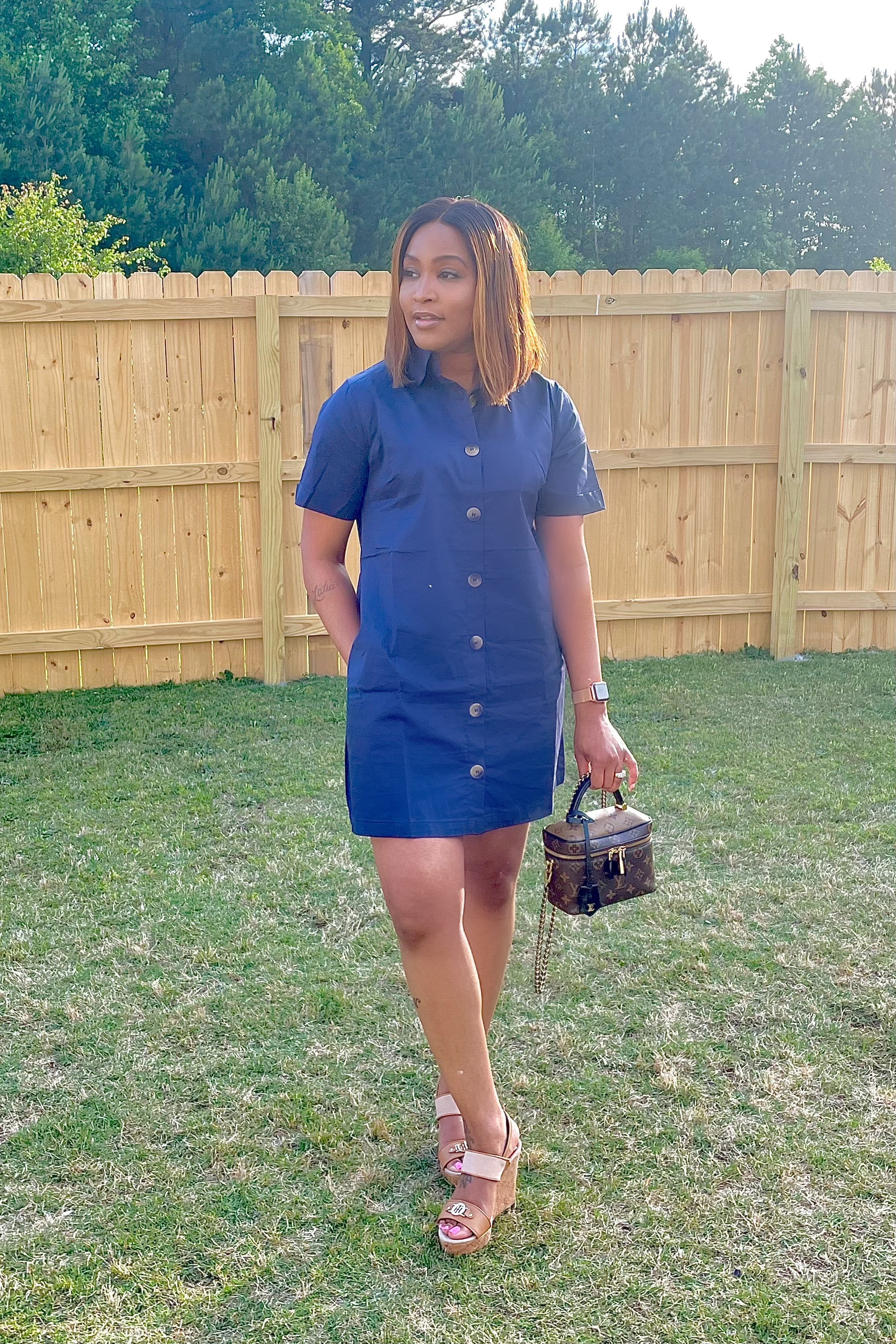 Navy shirt shop dress outfit