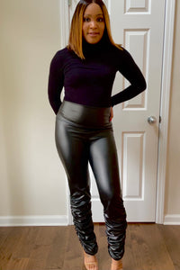 Dripping ruched vegan leather pants