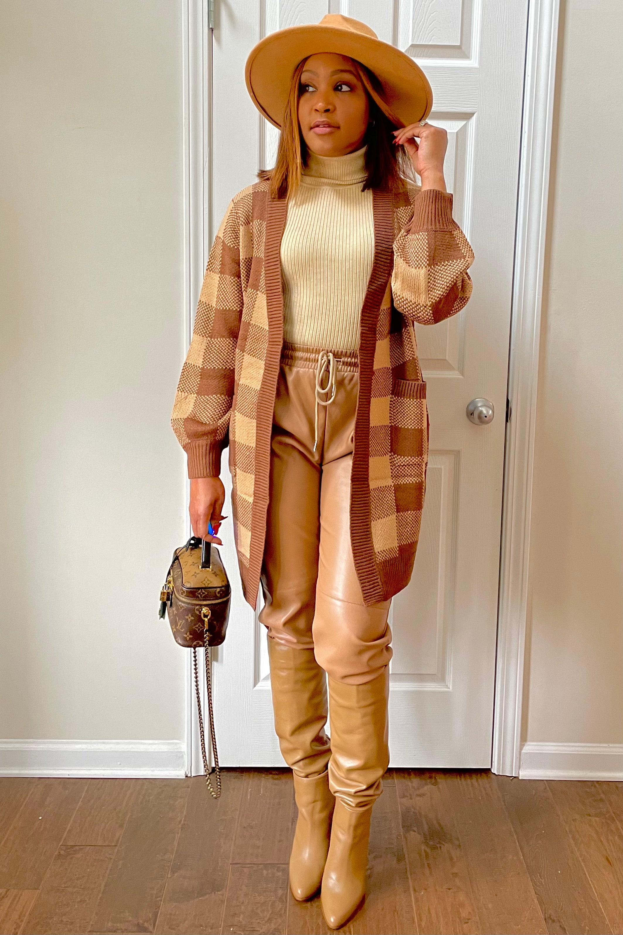 Bri plaid cardigan-camel/brown