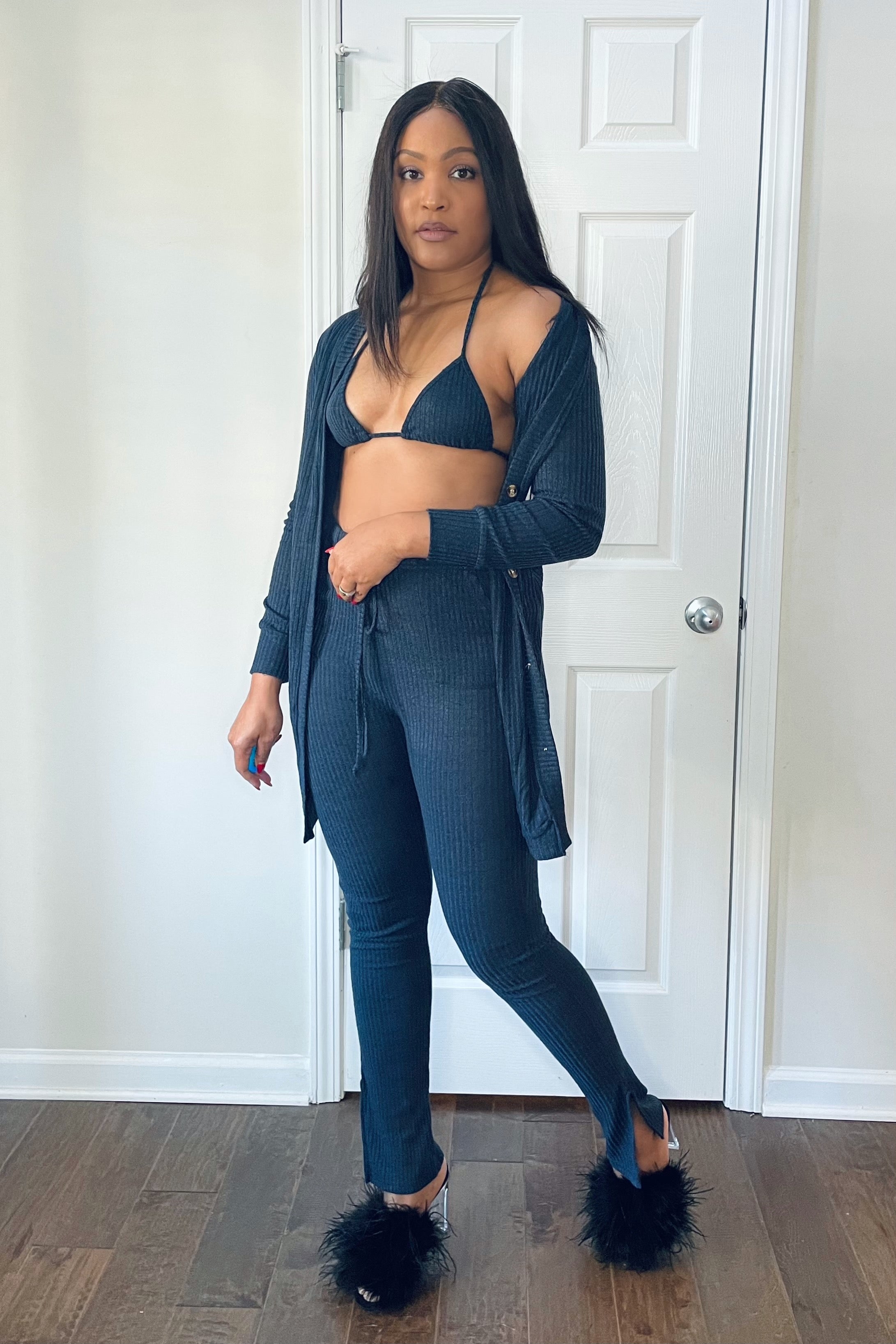 “Cozy Up” 3pc cardigan, bralette and leggings set