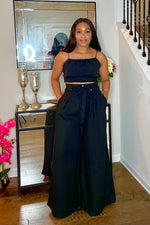 Load image into Gallery viewer, Linen tassel crop top, and wide leg trousers 2pc set
