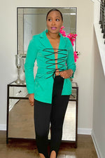 Load image into Gallery viewer, Lace Me blazer-jade green
