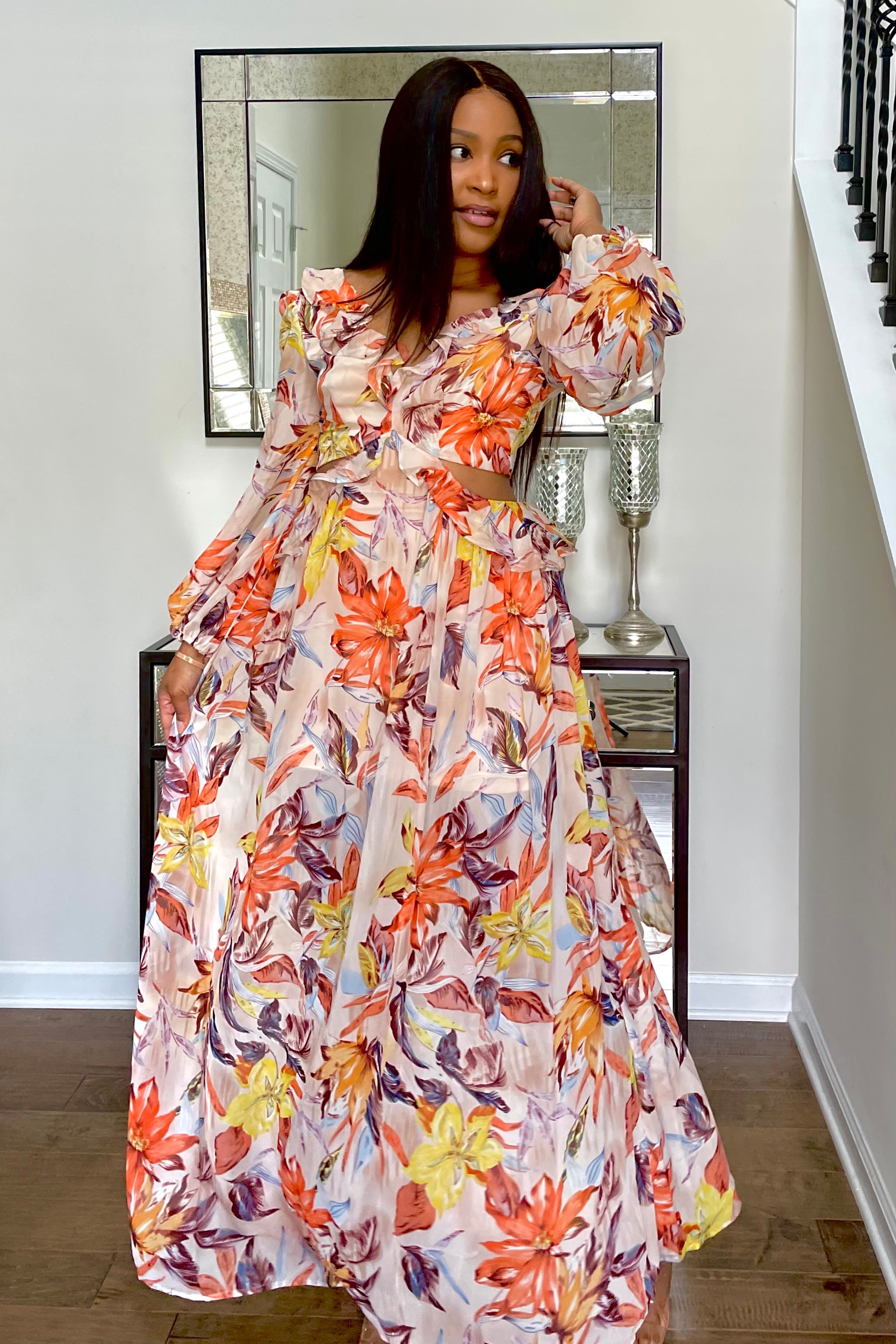 Fall Floral cut out maxi dress – Mahogany Pearl Collection